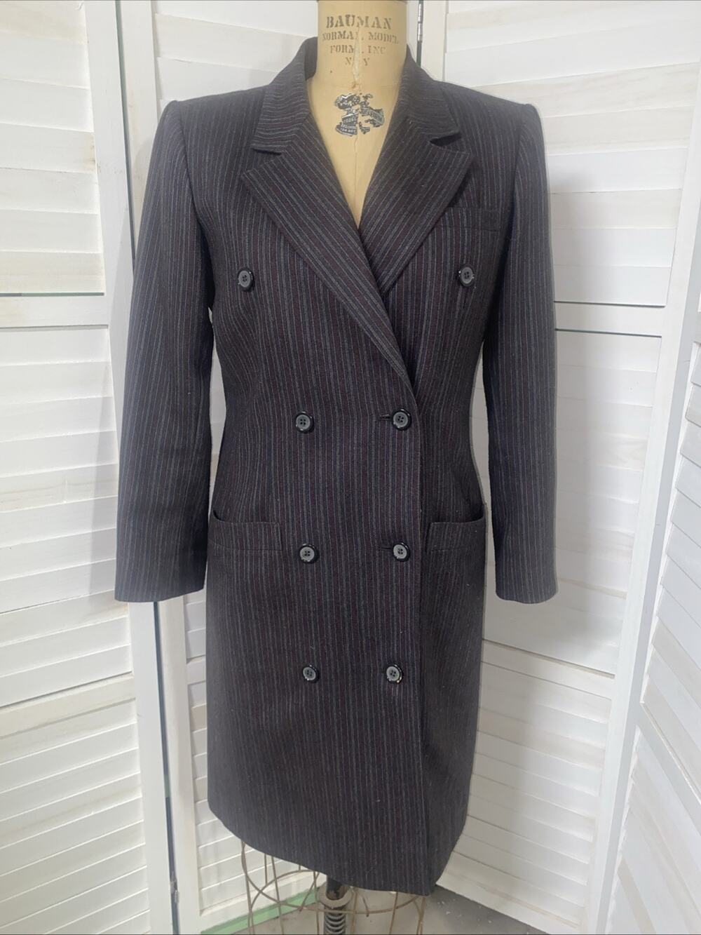 Vtg Peabody House Women’s Wool Gray Striped Lined Jacket Dress Sz Medium